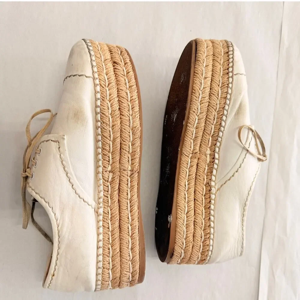 Prada 2024 Leather Platform Espadrilles EU 37.5 US‎ 7.5 Off-White